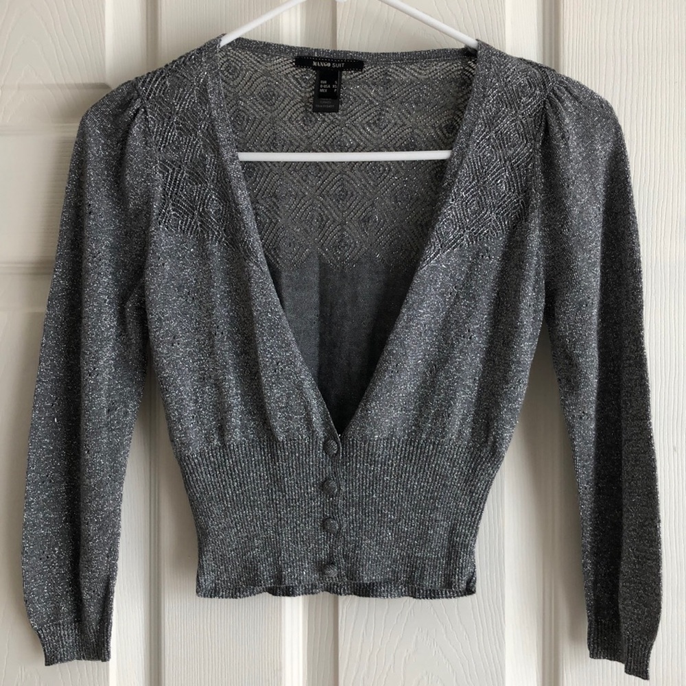 Mango cropped metallic silver cardigan